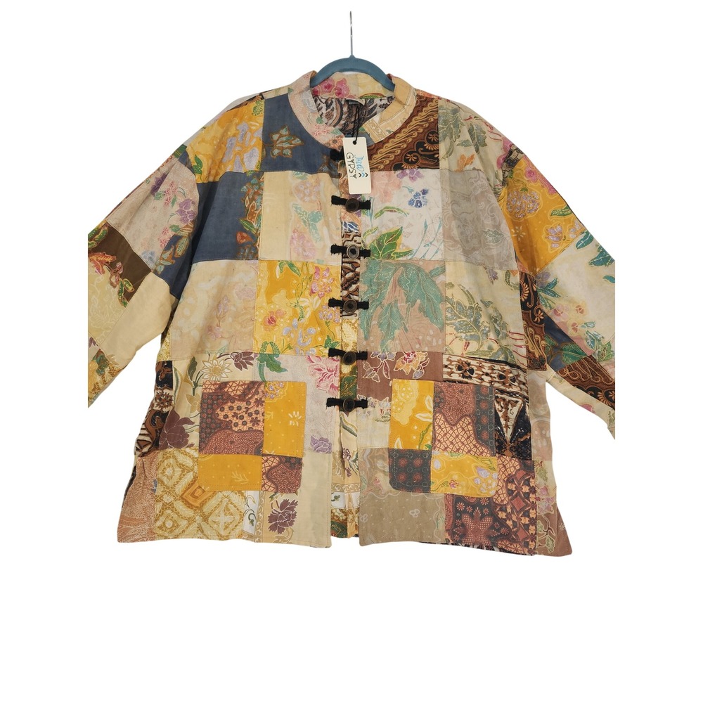 Boho Jaded Gypsy Batik Patchwork Jacket Cotton Frog Toggle Boho Oversized OS NEW